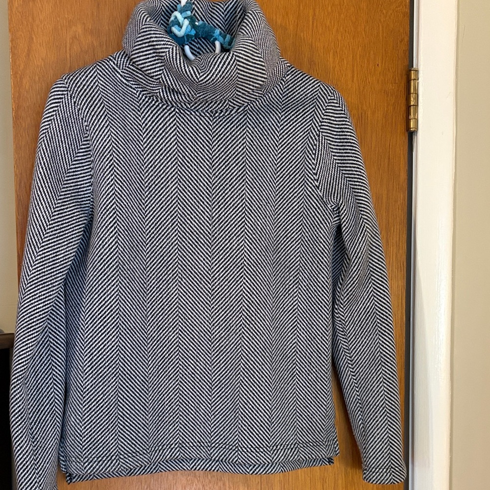 J. Crew Factory Black & White Herringbone Cowl Neck Sweater